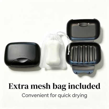 Soap Holder Container, Portable Bar Soap Saver Scrubber Case for Bathroom and Kitchen (Black) - color: Black