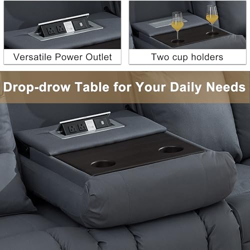 URRED Power Loveseat Recliner Sofa with Massage and Heat, Wall Hugger Reclining Loveseat with Console, RV Couch Home Theater Seating with LED Lights for Living Room (Blue Grey, 89.8" - 3 Seats) - color: Blue Grey, size: 89.8" - 3 Seats