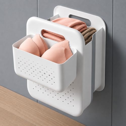 Goderewild Small Collapsible Laundry Basket, Space-Saving Wall-Mounted Hamper with Detachable Mini-Basket, Portable Hanging Organizer for Clothes, Underwear Socks. (White) - size: S + Mini Basket