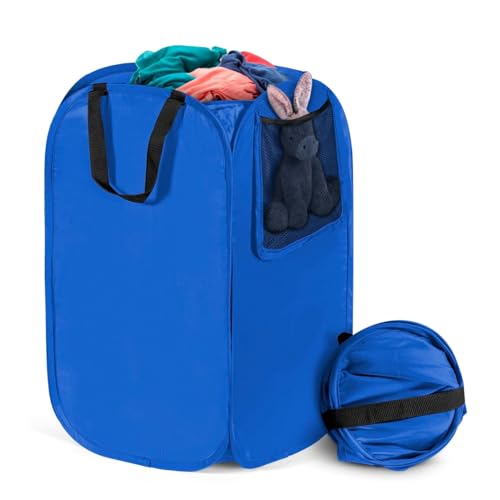 HOUSE AGAIN Upgraded Polyester Pop Up Laundry Hamper, Collapsible Laundry Baskets with Durable Handles Solid Bottom High Steel Frame and Side Pocket, Easy Open & Save space,Perfect for Storage(Blue) - color: Blue, size: 1-Pack