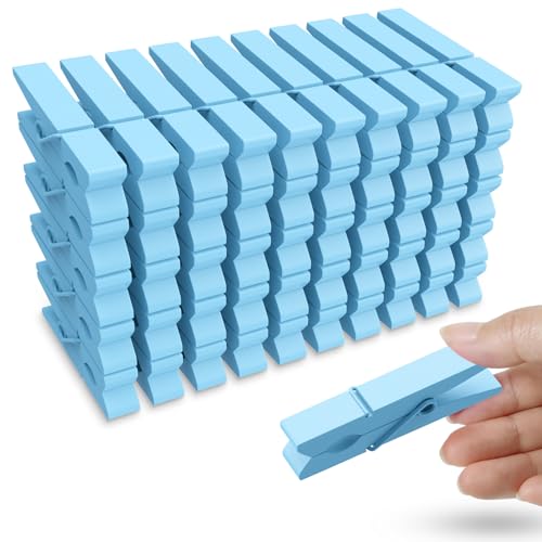 50PCS Colored Wooden Clothespins, 2.9inch Blue Clothes Pins for Clip Pictures Photos Decorative, Small Colorful Wood Decoration Closepins Clips - color: Blue