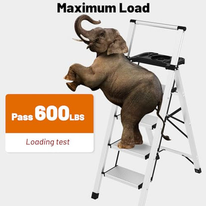 4 Step Ladder with Tool Tray - 600lbs Heavy Duty Lightweight Step Stool with Extended Handrails, Work Platform for Home Maintenance & DIY Projects - size: 4 steps with tray