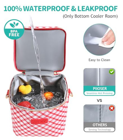 PIIOSER Breastmilk Cooler Bag with Ice Pack, Fits 6 Baby Bottles Up to 9 Oz, Stylish Baby Cooler Travel Bags with Shoulder Strap, Double Deck & Leakproof for Nursing & Working Mom-Red & White Striped - color: Red & White