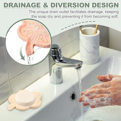 uxcell Silicone Soap Dish with Drain Spout, Portable Self Draining Flower Shape Soap Saver Holder for Bathroom Kitchen Sink, Green - color: Green