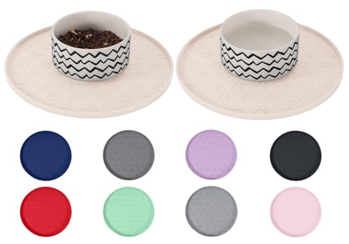Comtim Waterproof Dog Food Mat - 2 Pack Silicone Pet Food Mat Dog Food Bowl Mats Cat Water Mats Eating Tray, Non-Slip Pet Placemat with Lip for Messy Drinkers to Protect Floor, Beige 11"×11" - color: Beige
