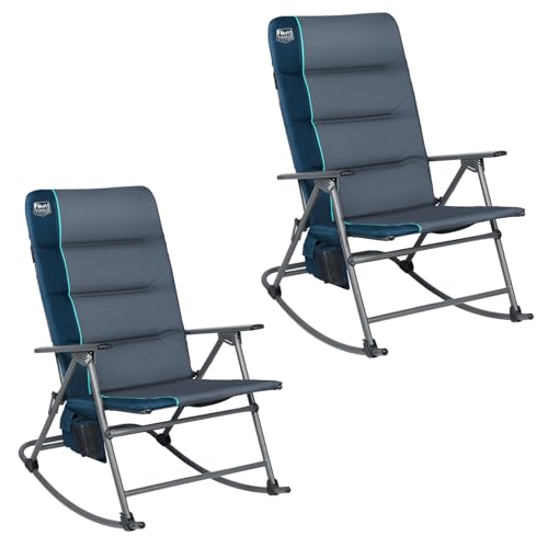 Timber Ridge Oversized Folding Rocking Camping Chair, Padded Outdoor Rocker with High Back, Portable Outdoor Chair for Patio, Garden, Lawn, Supports up to 400 lbs, Blue, 2 Pack - color: Blue-2 Pack
