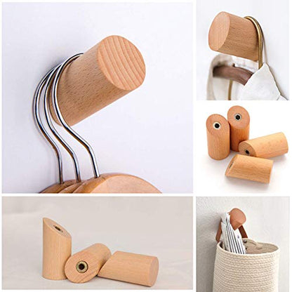 Felidio Wood Wall Hooks, 4 Pack Coat Hooks Mounted Rustic Wooden Heavy Duty Robe Hook Hat Rack | for Hanging Bathroom Towels Clothes Hanger (Beech Wood) - color: B for Beech Wood (pack of 4 units)
