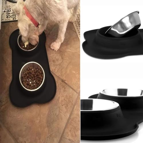 Dog Bowls Stainless Steel Bowls with No Spill Skid Resistant Silicone Mat, 24oz 48oz Dog Food and Water Bowl Set Feeder for Small Medium Large Size,Dogs,Cats Pets Puppy Dish - size: Small/12oz each