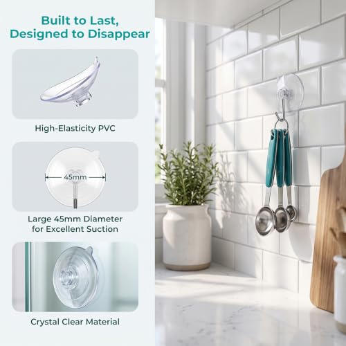 20 Suction Cup Hooks, Reusable Transparent PVC Suction Cups with Metal Hooks, Suitable for bathrooms, Kitchens, and Towel Jackets - color: 20 suction cup hooks transparent