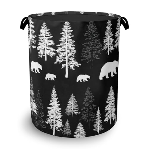 Bear Forest Laundry Basket,Winter Foldable with Handles Tote Bag Oxford Cloth for Bathroom Bedroom Dirty Clothes Storage Bucket 16" x 20.8" - color: Bear Forest Winter