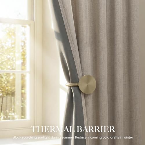 RYB HOME Natural Beige 100% Blackout Linen Curtains 72 inch Long, Thermal Insulated & Privacy Assurd Drapes for Bedroom/Office/Nursery, Rod Pocket & Back Tab Window Treatment, W52 X L72, 2 Panels - color: Natural Beige, size: 52"W x 72"L (Pack of 2)