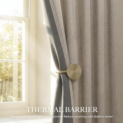 RYB HOME Natural Beige 100% Blackout Linen Curtains 72 inch Long, Thermal Insulated & Privacy Assurd Drapes for Bedroom/Office/Nursery, Rod Pocket & Back Tab Window Treatment, W52 X L72, 2 Panels - color: Natural Beige, size: 52"W x 72"L (Pack of 2)