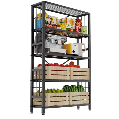 GIOTORENT 5-Wire Heavy-Duty Shelf, Standing Storage Shelves, Metal Shelving Unit Pantry Rack, 1500LB Load Capacity, for Garage Kitchen Organizer (Black) - color: Black, size: 14.2D x 37.8W x 65.8H (5Tier)