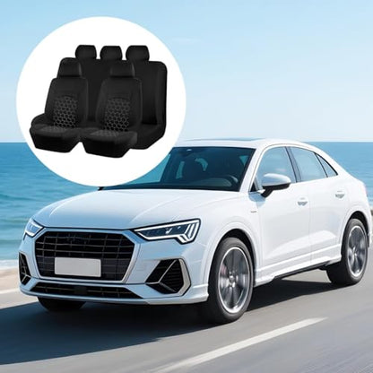 Car Seat Cover Full Sets, Polyester Foam Breathable Vehicle Split Front Rear Seat Protectors, Waterproof Automotive Interior Chair Cushion Pad Accessories, Universal Fit (Black) - color: Black