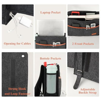 Surblue Bedside Caddy Felt Storage Organizer Hanging Bag with Tissue Box and Water Bottle Pocket for Mattress, Sofa, Bunk Bed, Dark Gray - color: Dark Gray