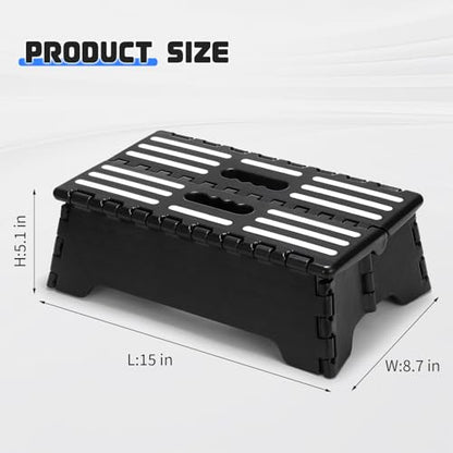 5" H Step Stool Foldable, Sturdy Portable Collapsible Stool with Handle1Pcs | Foldable step stool with slip-proof top and carry handle, sturdy enough for adults. Collapsible design fits bathroom, RV, SUV