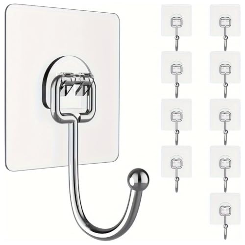 60pcs Heavy Duty Adhesive Wall Hooks - Metal & Waterproof, Rust-Proof, No Drilling Required, Non-Marking, Multi-Purpose Storage for Bathroom, Kitchen, Home - Organizers and Storage - color: 60pcs Wall Hooks transparent