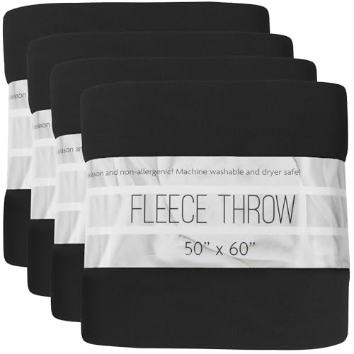 (24 Pack) Bulk Fleece 50x60 Throw Blankets for Wedding Favors, Homeless Women, Men, Homes, Bed, Sofa, Couch, Office, Pet Blankets, Travel | Soft Warm Lightweight Throw Blankets in Bulk (Black) - color: Black