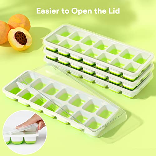 Ice Cube Trays 4 Pack, Airabc Silicone Ice Cube Trays with Removable Lid, Easy-Release Flexible 14-cube Ice Trays, LFGB Certified and BPA Free, Stackable Ice Trays with Covers for Cocktail, Freezer - color: Green