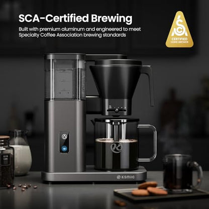 Kismile SCA-Certified 8 Cup Drip Coffee Maker, Pour Over Coffee Machine with 3s Instant Heat 197–205℉, Adjustable Flow Control, Removable Water Tank, Deep Cold Brew & 40 Min Keep Warm (Light Grey) - color: Light Grey