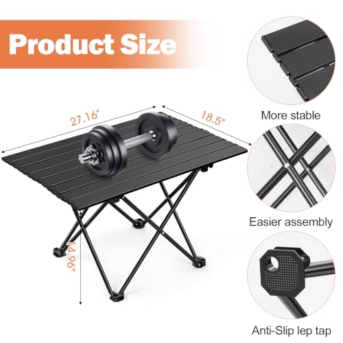 REDCAMP Portable Camping Table, Ultralight Roll Up Folding Table | 27x19’’ Beach Tbale with Storage Bag for Outdoor, Picnic, Sports, Party, Cooking, Camping, Black - size: 28"D x 19"W x 15"H