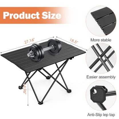 REDCAMP Portable Camping Table, Ultralight Roll Up Folding Table | 27x19’’ Beach Tbale with Storage Bag for Outdoor, Picnic, Sports, Party, Cooking, Camping, Black - size: 28"D x 19"W x 15"H