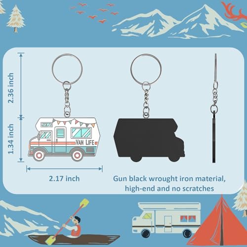 Camper Keychain Happy RV Keyring RV Keychain Couples Keychain Set Gifts for Men Women Camping Accessories 2 Pack - color: Blue&red