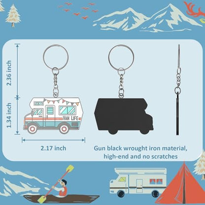 Camper Keychain Happy RV Keyring RV Keychain Couples Keychain Set Gifts for Men Women Camping Accessories 2 Pack - color: Blue&red