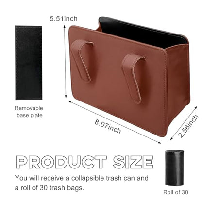 Yourkar Car Trash Can, Foldable Waterproof Leather Car Garbage Organizer Holder, Automotive Mini Dustbin Container with One Roll Trash Bag, Universal Interior Car Accessories (Brown) - color: Brown, S