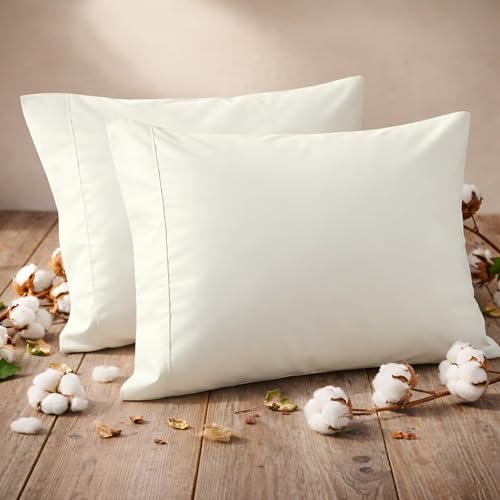 Pillow Cases - Set of 2, Ivory Solid Standard/Queen (20" X 30") - Pillow Covers Made of 100% Cotton - 300 Thread Count Super Soft and Breathable Sateen Weave Pillowcases. - color: Ivory Solid, size: Standard/Queen (20"X30")