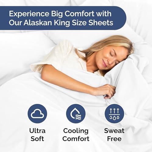 Alaskan King Sheets 108 x 108 – 4 Piece Luxury Alaskan King Sheet Set – Fits 10” to 16” Deep Pocket Alaskan King Fitted Sheet – Extra Large Oversize Fitted Sheet - Perfect for Family Beds - color: 01- White, size: Alaskan King