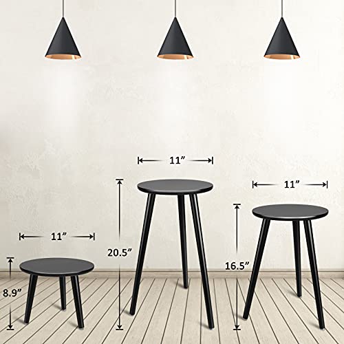 Uneedem Indoor Plant Stand, Modern Plant Table 8.9" Tall Wood Mid Century Flower Holder Small Round Side End Table - color: Black, size: 8.9"
