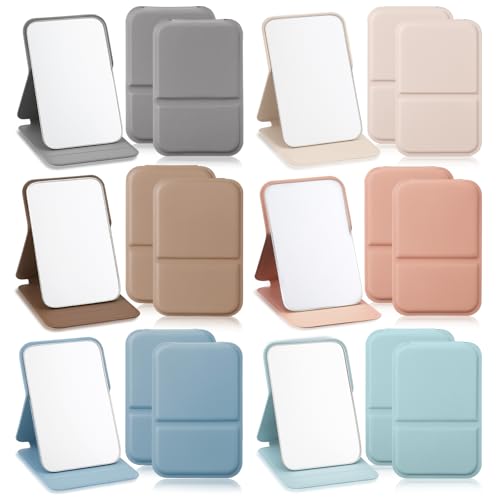 12 Pcs Compact Portable Mirror Bulk Handheld Folding Pocket Makeup Mirror 4.2'' Travel Ultrathin Mirrors for Camping Home Office Sleepover Party Women Mom Party Gift (Rectangle,Morandi) - color: Morandi, size: Rectangle