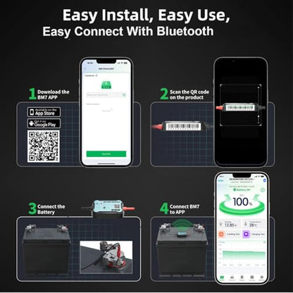 6V 12V 24V Bluetooth Battery Monitor BM7–Work for All Lead-Acid & Lithium Battery with Charging, Cranking System Test & Auto Alarm – Waterproof Voltmeter for Cars, Vans, Trucks, Motorcycles, Boats - style: For 6-24V Lead-Acid & Lithium Battery