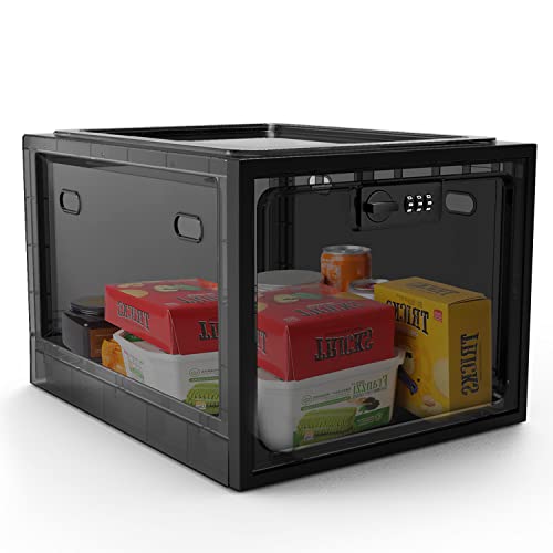 SANIDIKA Lock Box with Metal Combination Locker - Lockable Box for Locking Food Snack Container,Locked Medicine Cabinet,Medication Lockbox,Black-Translucent,11.9 * 9.3 * 7.6 Inches - color: Black-translucent