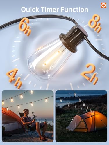 addlon 35FT Solar String Lights Outdoor, IP54 Waterproof Solar Powered with Remote & USB Port, 10+1 LED Shatterproof Bulbs, Dimmable Solar Light Outdoor for Camping Backyard Bistro Porch (Pack of 2) - size: 35FT (Pack of 2)