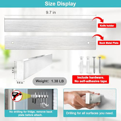 Magnetic Knife Holder for Wall, Knife Magnetic Strip Magnetic Knife Holder for Refrigerator Mount Knife Rack Kitchen Utensil Holder Metal Tool Holder Knife Block Kitchen Organizer Accessories 9.7 Inch - size: 10 inches