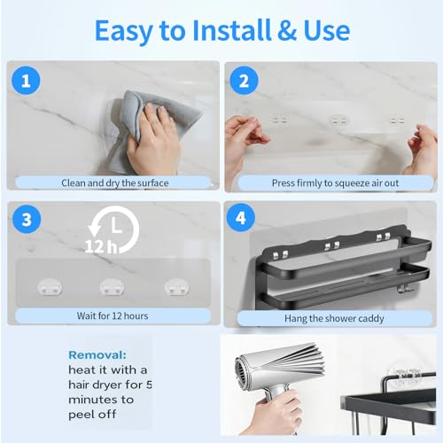Elegant Shower Caddy Adhesive Replacement, 6 PCS Strong Waterproof Adhesive Hooks and Strips for Shower Shelf and Bathroom Storage Shelves, No Drilling Also Fit Kitchen Rack - color: Transparent-6 Pack