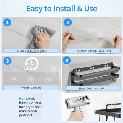 Elegant Shower Caddy Adhesive Replacement, 6 PCS Strong Waterproof Adhesive Hooks and Strips for Shower Shelf and Bathroom Storage Shelves, No Drilling Also Fit Kitchen Rack - color: Transparent-6 Pack