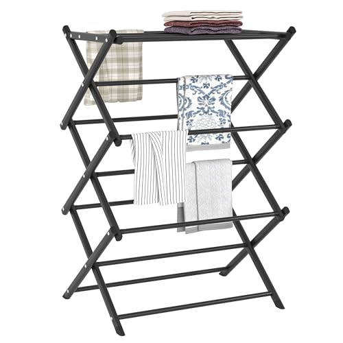 Household Indoor Folding Clothes Drying Rack, Dry Laundry and Hang Clothes,Towel Rack (Black) - color: Black