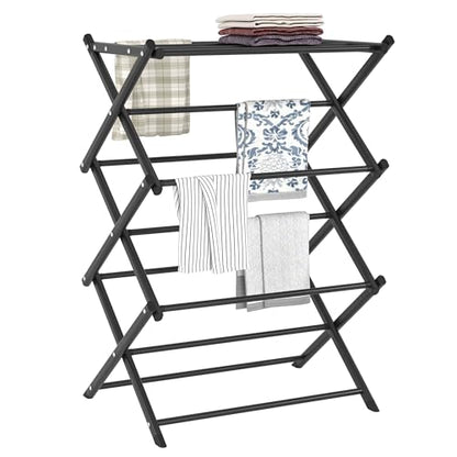 Household Indoor Folding Clothes Drying Rack, Dry Laundry and Hang Clothes,Towel Rack (Black) - color: Black