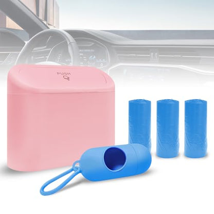 Car Trash Can with 3 Rolls Trash Bags, 1.2 Gallon Vehicle Garbage Bin with Lid & Leak-Proof Design, Portable Auto Waste Container for Cars/Trucks/SUVs, Hangs on Seat or Console (Pink) - color: Pink