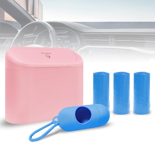 Car Trash Can with 3 Rolls Trash Bags, 1.2 Gallon Vehicle Garbage Bin with Lid & Leak-Proof Design, Portable Auto Waste Container for Cars/Trucks/SUVs, Hangs on Seat or Console (Pink) - color: Pink