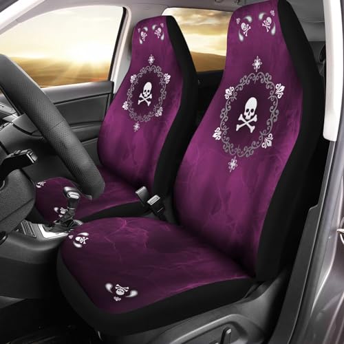 Bulopur Cute Magenta Skull 2 Piece Front Car Seat Covers for Women Men, Fashion Vehicle Seat Protector Covers, Universal Fit High Back Bucket Seat Cover - color: Black Magenta Skull Floral
