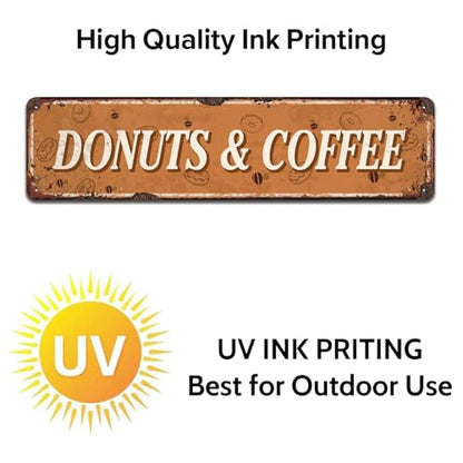 Donuts and Coffee Metal Sign - Retro Diner Sign for Kitchen or Dining Room, 4 x 16 Inch - color: V-112