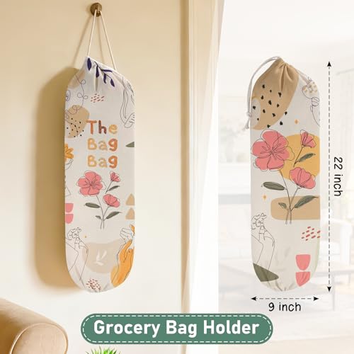 2PCS Boho Plastic Bag Holder for Kitchen Essentials, Reusable Hanging Grocery Bag Organizer, Washable Large Grocery Trash Garbage Bags Storage Dispenser Boho Kitchen Decor-07 - style: Boho 07