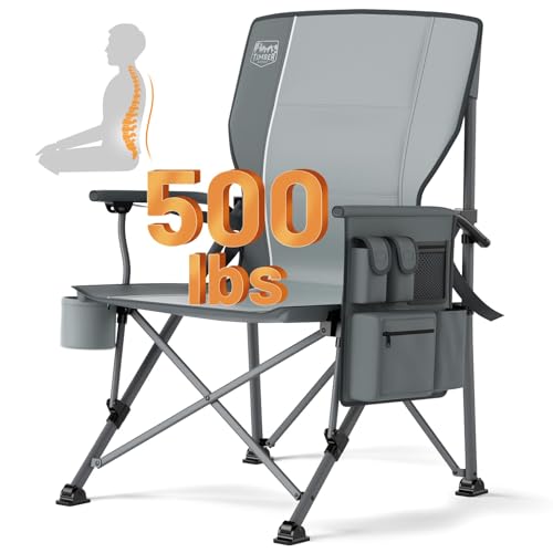Timber Ridge Oversized Folding Camping Chair with Lumbar Support Adjustable High Back Heavy Duty for Adults Support up to 500lbs with Cup Holder, Cooler Bag, Side Pocket, Grey - color: Lumbar Support Grey