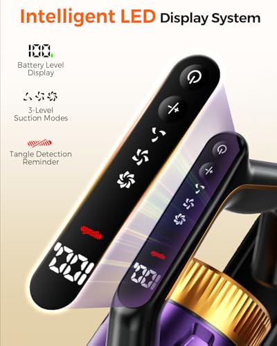 Cordless Vacuum Cleaner for Home, 580W/48KPa Powerful Suction, 65 Min Runtime, Lightweight Stick Vacuum with LED Screen & Wall Mount, Handheld Vacuum for Pet Hair, Carpet & Hard Floors