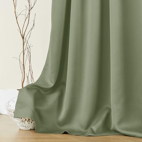 Thermal Insulated Black Out Curtains 72 Inch Long, Back Tab Rod Pocket Sage Green Thick Polyester Heavy Duty Insulating Curtains for Winter to Keep Cold Out, Wide 52x72 In Length, 2 Panel Set - color: Sage Green, size: 52"W x 72"L (Pack of 2)