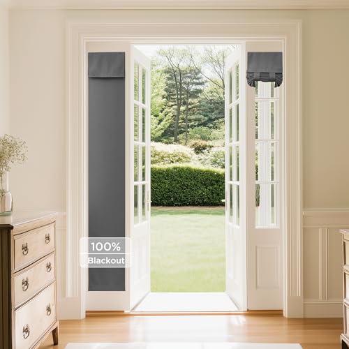 NICETOWN Door Window Covering, Thermal Insulated 100% Blackout Tricia Window Energy Efficiency Sidelight Curtains Tie Up Shades for Front Back Door, W12 x L72 inch Long, 1 Panel, Grey - color: Grey, size: 12"W x 72"L (Pack of 1)